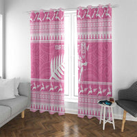 New Zealand Christmas Rugby Personalised Window Curtain Meri Kirihimete All Black Maori Pink Version - Polynesian Pride