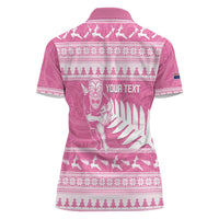 New Zealand Christmas Rugby Personalised Women Polo Shirt Meri Kirihimete All Black Maori Pink Version - Polynesian Pride