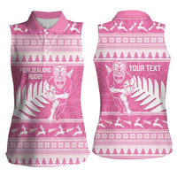 New Zealand Christmas Rugby Personalised Women Sleeveless Polo Shirt Meri Kirihimete All Black Maori Pink Version - Polynesian Pride