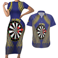 Personalised Niue Darts Couples Matching Short Sleeve Bodycon Dress and Hawaiian Shirt Dart Board Hiapo Pattern - Polynesian Pride