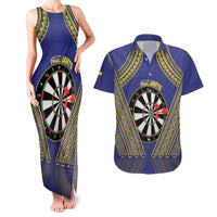 Personalised Niue Darts Couples Matching Tank Maxi Dress and Hawaiian Shirt Dart Board Hiapo Pattern - Polynesian Pride