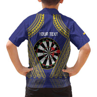 Personalised Niue Darts Family Matching Long Sleeve Bodycon Dress and Hawaiian Shirt Dart Board Hiapo Pattern - Polynesian Pride