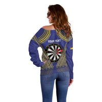 Personalised Niue Darts Off Shoulder Sweater Dart Board Hiapo Pattern - Polynesian Pride