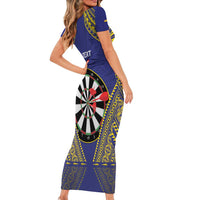 Personalised Niue Darts Short Sleeve Bodycon Dress Dart Board Hiapo Pattern - Polynesian Pride