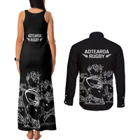 New Zealand Silver Fern Rugby Couples Matching Tank Maxi Dress and Long Sleeve Button Shirt Haka Aotearoa Kiwi Dance LT14 - Polynesian Pride