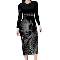 Custom New Zealand Silver Fern Rugby Family Matching Long Sleeve Bodycon Dress and Hawaiian Shirt All Black Go Champions 2023 With Trophy Proud LT14 Mom's Dress Black - Polynesian Pride