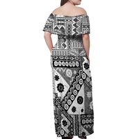 Black Bula Fiji Off Shoulder Maxi Dress Unique Masi Tapa Pattern