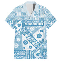 Blue Bula Fiji Family Matching Short Sleeve Bodycon Dress and Hawaiian Shirt Unique Masi Tapa Pattern