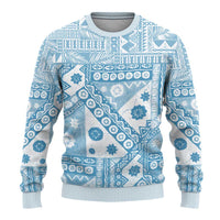 Blue Bula Fiji Ugly Christmas Sweater Unique Masi Tapa Pattern