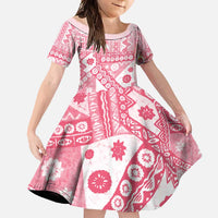 Pink Bula Fiji Family Matching Off Shoulder Maxi Dress and Hawaiian Shirt Unique Masi Tapa Pattern