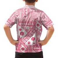 Pink Bula Fiji Family Matching Short Sleeve Bodycon Dress and Hawaiian Shirt Unique Masi Tapa Pattern