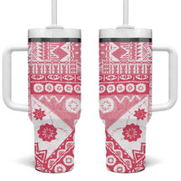 Pink Bula Fiji Tumbler With Handle Unique Masi Tapa Pattern