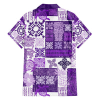 Hawaiian Quilt Family Matching Puletasi Dress and Hawaiian Shirt Tiki Tropical Retro Purple Version LT14 - Polynesian Pride