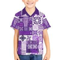 Hawaiian Quilt Family Matching Puletasi Dress and Hawaiian Shirt Tiki Tropical Retro Purple Version LT14 Son's Shirt Purple - Polynesian Pride
