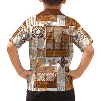 Hawaiian Quilt Family Matching Long Sleeve Bodycon Dress and Hawaiian Shirt Tiki Tropical Retro Brown Version LT14 - Polynesian Pride