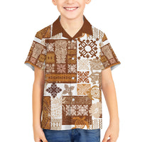Hawaiian Quilt Family Matching Short Sleeve Bodycon Dress and Hawaiian Shirt Tiki Tropical Retro Brown Version LT14 Son's Shirt Brown - Polynesian Pride