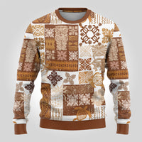 Hawaiian Quilt Ugly Christmas Sweater Tiki Tropical Retro Brown Version LT14 - Polynesian Pride