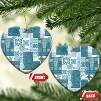 Hawaiian Quilt Ceramic Ornament Tiki Tropical Retro Dark Cyan Version LT14 Heart Dark Cyan - Polynesian Pride
