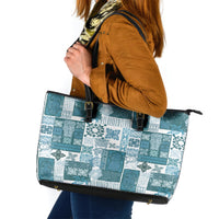 Hawaiian Quilt Leather Tote Bag Tiki Tropical Retro Dark Cyan Version LT14 Dark Cyan - Polynesian Pride