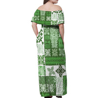 Hawaiian Quilt Family Matching Off Shoulder Maxi Dress and Hawaiian Shirt Tiki Tropical Retro Green Version LT14 - Polynesian Pride