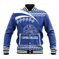 Personalised Tonga Tupou College Toloa Baseball Jacket 160 Years Anniversary Tongan Ngatu Pattern LT14 Unisex Blue - Polynesian Pride