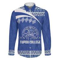 Personalised Tonga Tupou College Toloa Family Matching Puletasi and Hawaiian Shirt 160 Years Anniversary Tongan Ngatu Pattern LT14 Dad's Shirt - Long Sleeve Blue - Polynesian Pride