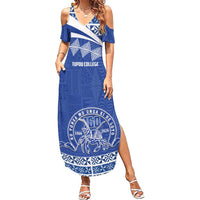 Personalised Tonga Tupou College Toloa Family Matching Summer Maxi Dress and Hawaiian Shirt 160 Years Anniversary Tongan Ngatu Pattern LT14 Mom's Dress Blue - Polynesian Pride