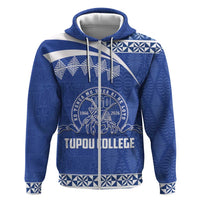 Personalised Tonga Tupou College Toloa Zip Hoodie 160 Years Anniversary Tongan Ngatu Pattern LT14 Zip Hoodie Blue - Polynesian Pride