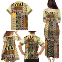Yellow Aotearoa Kowhaiwhai Pattern Family Matching Puletasi and Hawaiian Shirt NZ Maori Quilt Style LT14 - Polynesian Pride