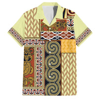 Yellow Aotearoa Kowhaiwhai Pattern Family Matching Puletasi and Hawaiian Shirt NZ Maori Quilt Style LT14 Dad's Shirt - Short Sleeve Yellow - Polynesian Pride