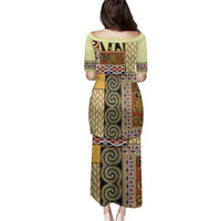 Yellow Aotearoa Kowhaiwhai Pattern Family Matching Puletasi and Hawaiian Shirt NZ Maori Quilt Style LT14 - Polynesian Pride