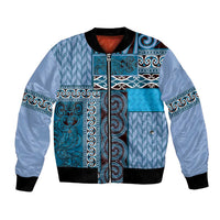 Blue Aotearoa Kowhaiwhai Pattern Bomber Jacket NZ Maori Quilt Style LT14 Unisex Blue - Polynesian Pride