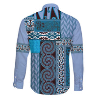 Blue Aotearoa Kowhaiwhai Pattern Family Matching Long Sleeve Bodycon Dress and Hawaiian Shirt NZ Maori Quilt Style LT14 - Polynesian Pride