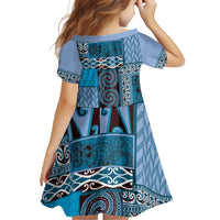 Blue Aotearoa Kowhaiwhai Pattern Family Matching Short Sleeve Bodycon Dress and Hawaiian Shirt NZ Maori Quilt Style LT14 - Polynesian Pride