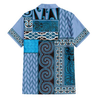 Blue Aotearoa Kowhaiwhai Pattern Family Matching Short Sleeve Bodycon Dress and Hawaiian Shirt NZ Maori Quilt Style LT14 - Polynesian Pride