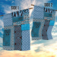 Blue Aotearoa Kowhaiwhai Pattern Garden Flag NZ Maori Quilt Style