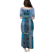 Blue Aotearoa Kowhaiwhai Pattern Puletasi NZ Maori Quilt Style LT14 - Polynesian Pride