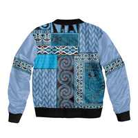 Blue Aotearoa Kowhaiwhai Pattern Sleeve Zip Bomber Jacket NZ Maori Quilt Style LT14 - Polynesian Pride