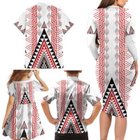 Aotearoa Taniko Family Matching Long Sleeve Bodycon Dress and Hawaiian Shirt Niho Taniwha Purapura Whetu Mix Poutama LT14 - Polynesian Pride