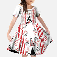 Aotearoa Taniko Family Matching Mermaid Dress and Hawaiian Shirt Niho Taniwha Purapura Whetu Mix Poutama LT14 Daughter's Dress White - Polynesian Pride