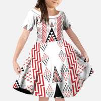Aotearoa Taniko Family Matching Off The Shoulder Long Sleeve Dress and Hawaiian Shirt Niho Taniwha Purapura Whetu Mix Poutama LT14 Daughter's Dress White - Polynesian Pride