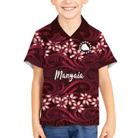 Personalised Cook Islands Mangaia Family Matching Mermaid Dress and Hawaiian Shirt Tiare Maori Polynesian Waves Tattoo LT14 Son's Shirt Burgundy - Polynesian Pride