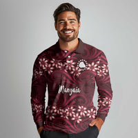 Personalised Cook Islands Mangaia Long Sleeve Polo Shirt Tiare Maori Polynesian Waves Tattoo