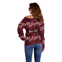 Personalised Cook Islands Mangaia Off Shoulder Sweater Tiare Maori Polynesian Waves Tattoo