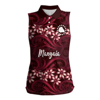 Personalised Cook Islands Mangaia Women Sleeveless Polo Shirt Tiare Maori Polynesian Waves Tattoo LT14 Female Burgundy - Polynesian Pride