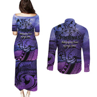 Philippines Father's Day Couples Matching Puletasi and Long Sleeve Button Shirt Polynesian Tattoo Galaxy Vibes LT14 - Polynesian Pride
