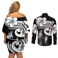 Guam Father's Day Couples Matching Off Shoulder Short Dress and Long Sleeve Button Shirt Chamorro Latte Stone Polynesian Pattern LT14 - Polynesian Pride