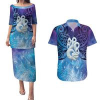 New Zealand Matariki Couples Matching Puletasi and Hawaiian Shirt Aotearoa Maori New Year Manaia Galaxy Vibes LT14 Blue - Polynesian Pride