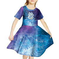 New Zealand Matariki Kid Short Sleeve Dress Aotearoa Maori New Year Manaia Galaxy Vibes LT14 - Polynesian Pride