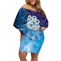 New Zealand Matariki Off Shoulder Short Dress Aotearoa Maori New Year Manaia Galaxy Vibes LT14 Women Blue - Polynesian Pride